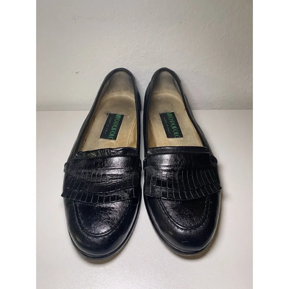 Mio Rufolo Italian Real Leather Loafers Men's Black Size 8.5 Fine Quality Used